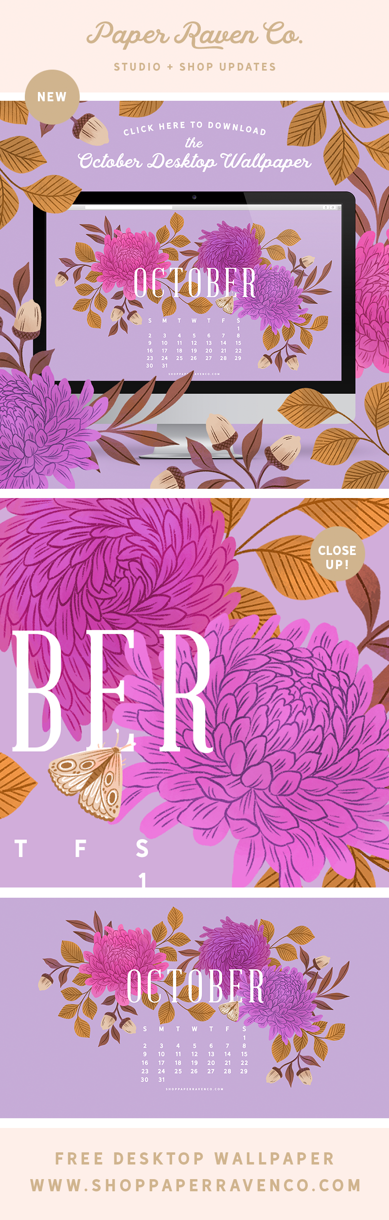 October 2022 Illustrated Desktop Wallpaper by Paper Raven Co. #dressyourtech #desktopwallpaper