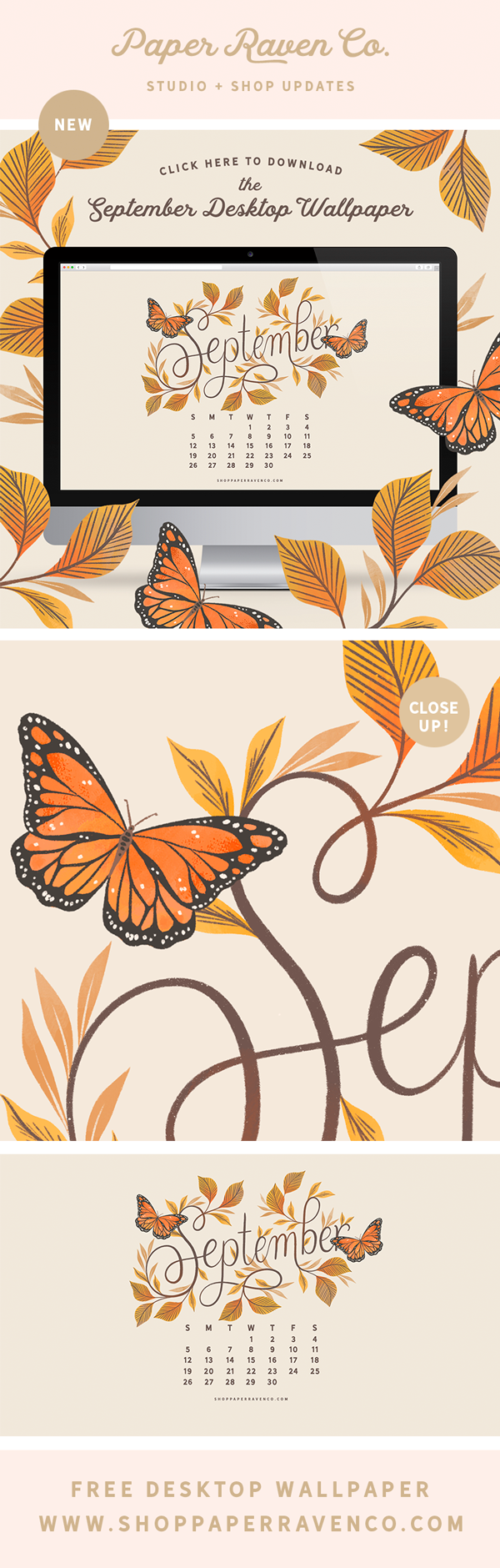 September 2021 Illustrated Desktop Wallpaper by Paper Raven Co. #dressyourtech #desktopwallpaper