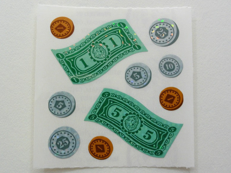 Sandylion Money Bill Coins Glitter Sticker Sheet / Module - Vintage & Collectible