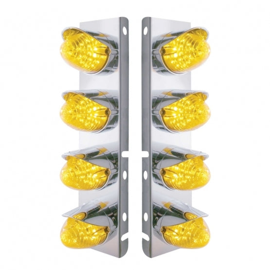 SS Front Air Cleaner Bracket With 8X 19 LED Beehive Lights & Visors For Peterbilt-Amber LED & Lens