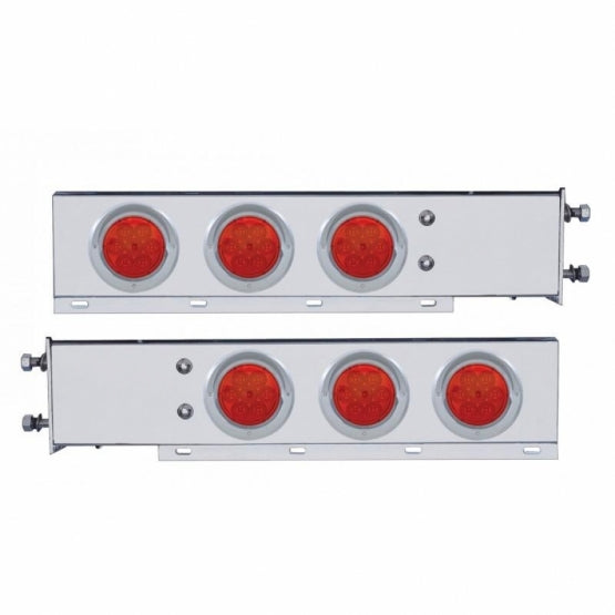 2-1/2" Bolt Pattern SS Spring Loaded Bar With 6X 4" 7 LED Lights & Visors -Red LED & Lens (Pair)
