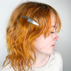 3" Chef's Knife Barrette on the right side of model's head.