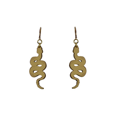 Mirror gold rattlesnake fish hook earring on a white background. 