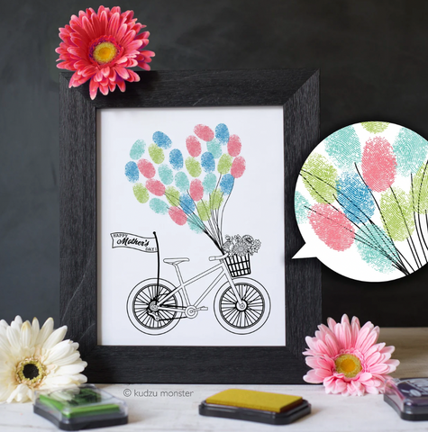 Printable mother's day bike and balloons art activity