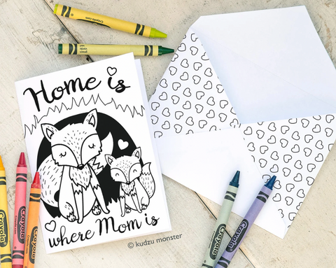 Printable home is where mom is mother's day coloring card