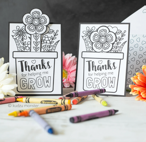 Printable mother's day flower pot coloring card
