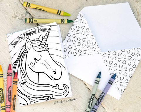 Printable unicorn mother's day coloring card