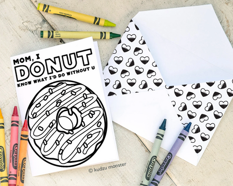 Printable donut mother's day coloring card
