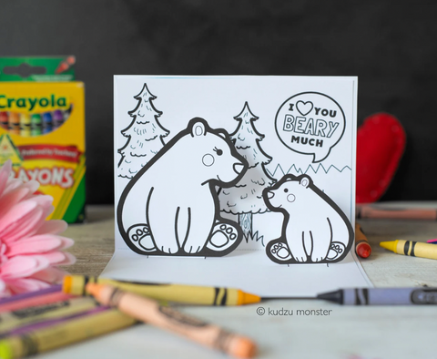 Printable 3d mama bear mother's day coloring card