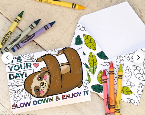 Printable sloth mother's day coloring card