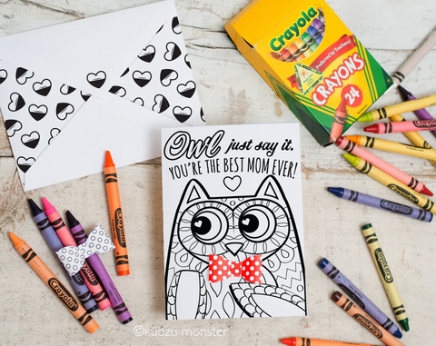 Printable owl mother's day coloring card