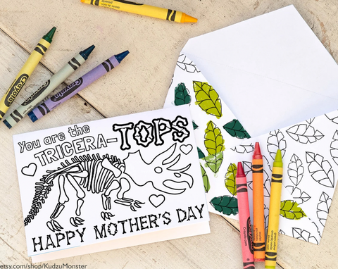 Printable triceratops mother's day coloring card