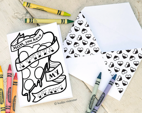 Printable pizza mother's day coloring card