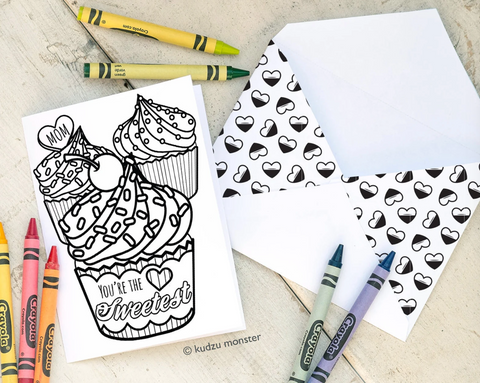 Printable cupcake mother's day coloring card