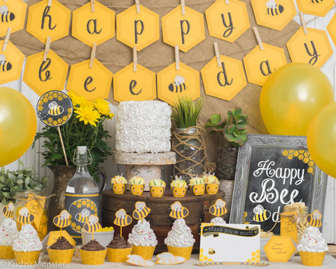 Printable bee birthday party decor kit