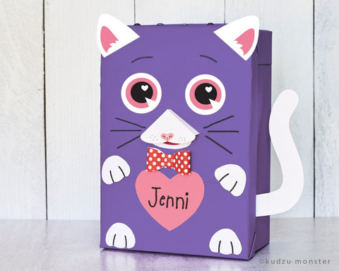 Printable cat valentine box decor kit