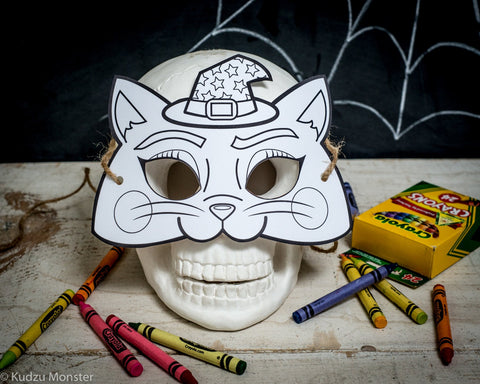 Printable witch's cat halloween mask
