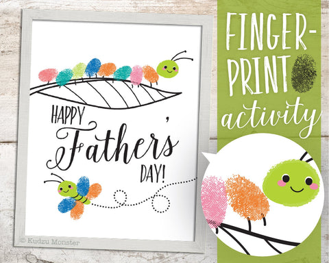 Printable caterpillar fingerprint framable father's day card