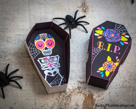 Printable day of the dead halloween coffin treat box