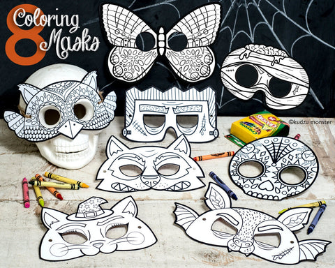 Printable halloween coloring mask set