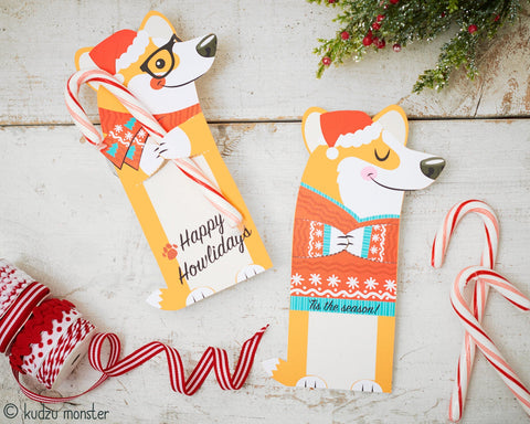 Printable corgi candy cane hugger