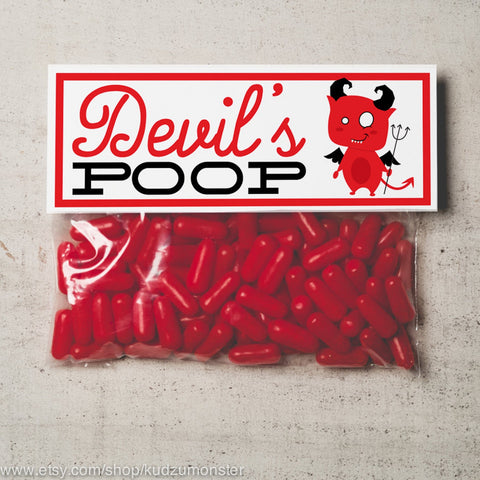 Printable devil's poop halloween treat topper
