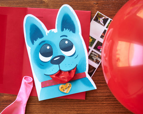 Printable dog balloon tongue valentine's day card