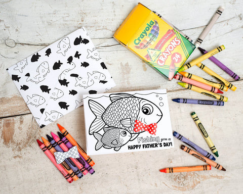 Printable fish coloring father's day card