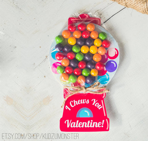 Printable gumball machine treat bag insert valentine