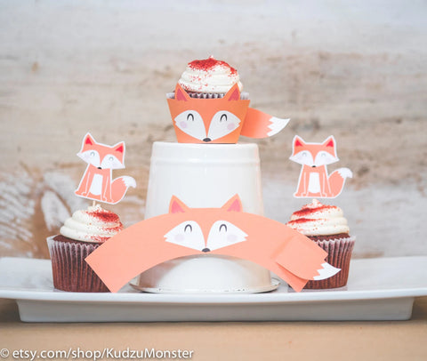 fox cupcake decor kit printables