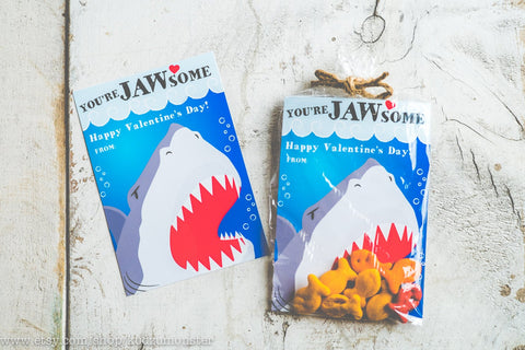 Printable shark treat bag insert valentine