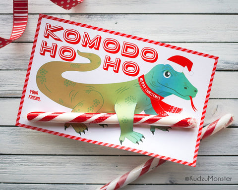Printable komodo dragon candy cane holder
