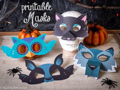 Printable halloween mask set