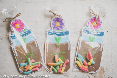 Printable mason jar flower treat bag insert