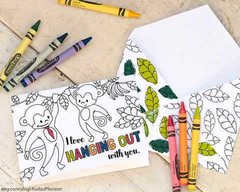 Printable monkey coloring father's day card