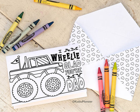 Monster truck coloring father's day card