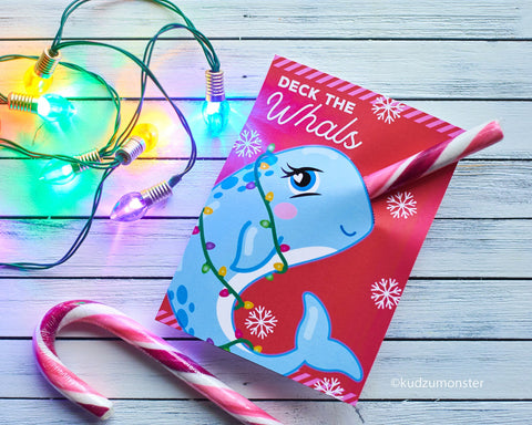 Printable narwhal candy cane hugger