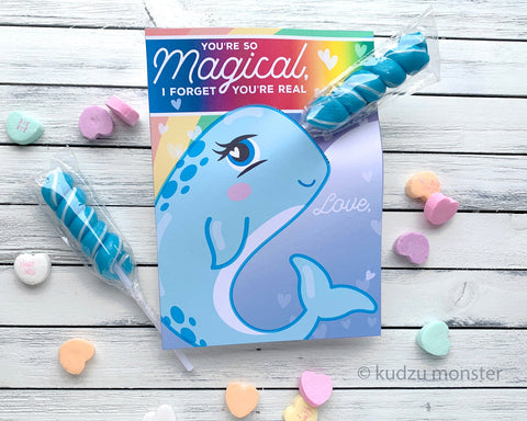 Printable narwhal valentine