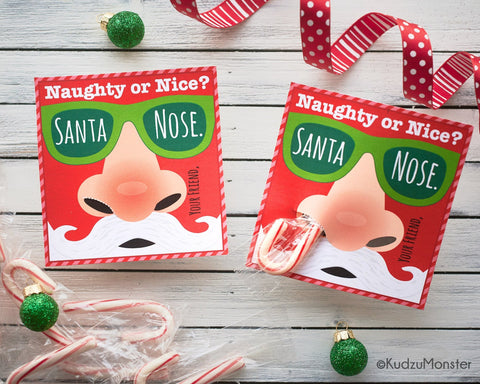 Printable santa nose candy cane holder