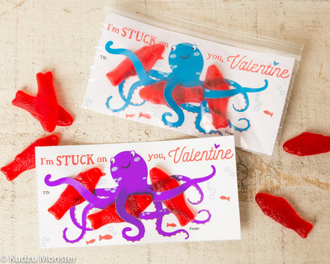 Printable octopus treat bag insert valentine