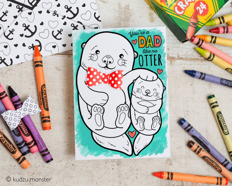 Printable otter coloring father's day card