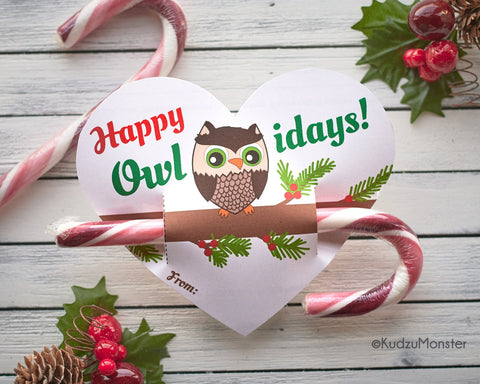 Printable owl candy cane hugger