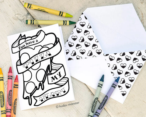 Printable pizza father's day coloring card
