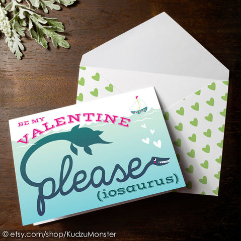 Mailable plesiosaurus valentine's day card