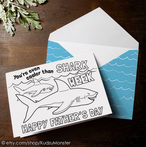 Printable shark father's day coloring card