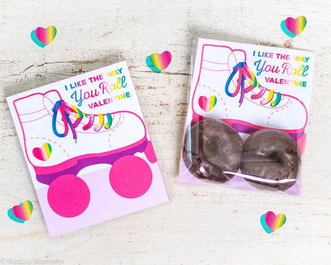 Printable roller skate treat bag insert valentine