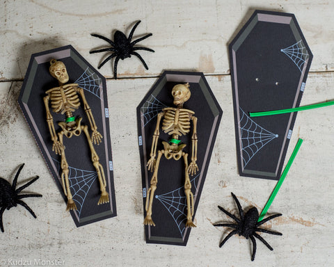 Printable skeleton toy open coffin backdrop halloween