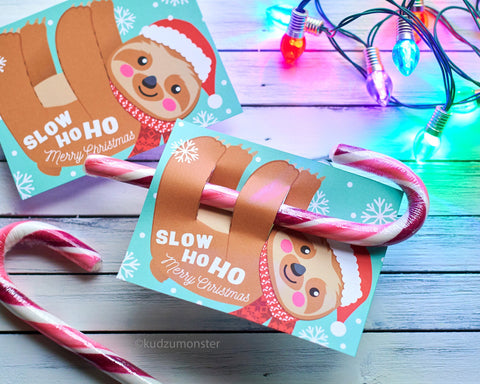 Printable sloth candy cane hugger