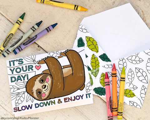 Printable sloth father's day coloring card