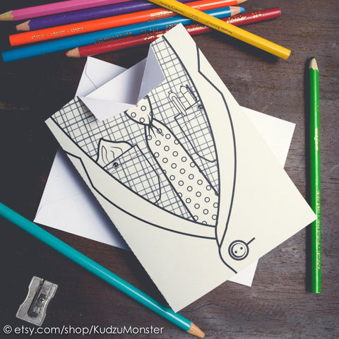 Printable suit and tie coloring father's day card